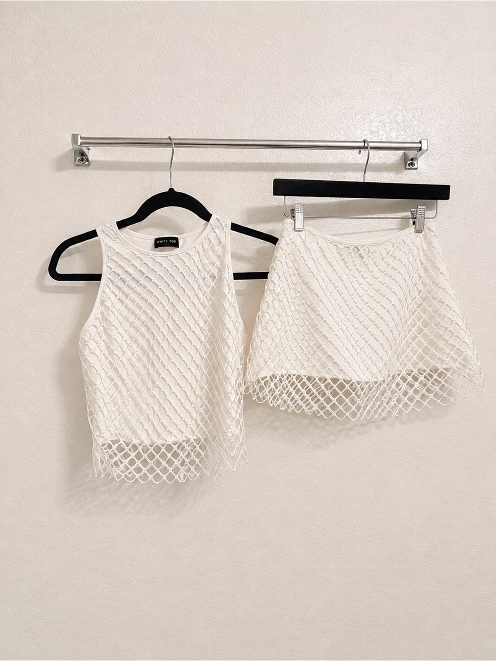White Fox White Crochet Mesh Two Piece Skirt Set